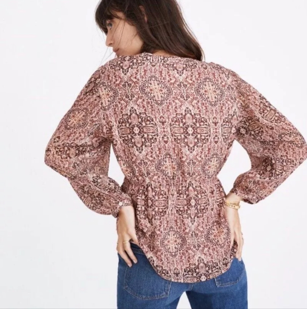 MADEWELL DRAWSTRING TOP IN KALEIDOSCOPE PRINT BLUSH BLOUSE SIZE S - Picture 3 of 14